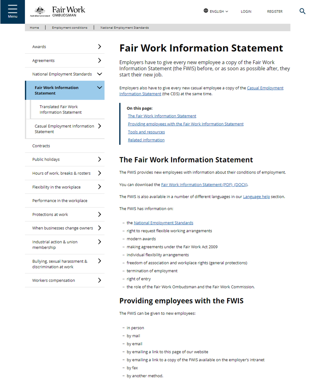 Fair Work Information Statement RespectWork