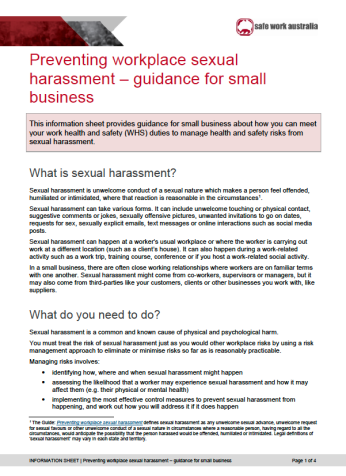 Workplace sexual harassment small business information
