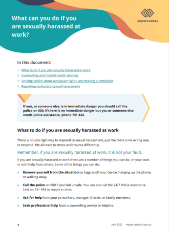Factsheet What can you do if you are sexually harassed at work