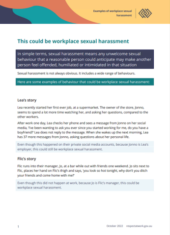 Image of fact sheet This could be workplace sexual harassment
