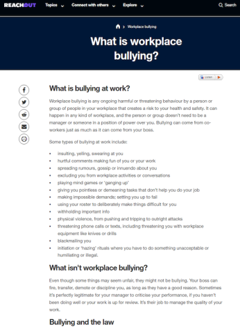 Image of the bullying section on Reach Out website