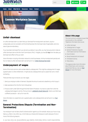 Image of Job Watch website