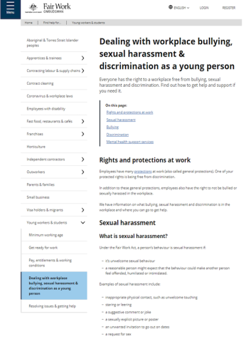 Image of Fair Work Ombudsman website