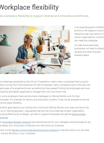 Screenshot of workplace flexibility webpage