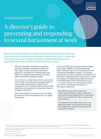 Image of a directors guide to preventing and responding to sexual harassment at work