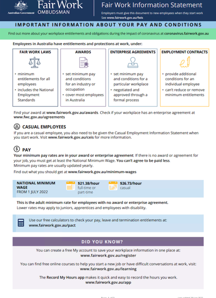 Fair Work Information Statement RespectWork